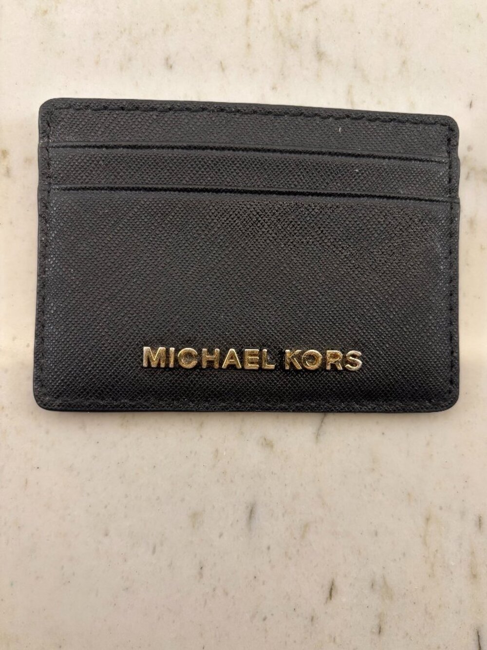Michael Kors Jet Set Black Saffiano Leather Slim Card Case Holder Wallet
